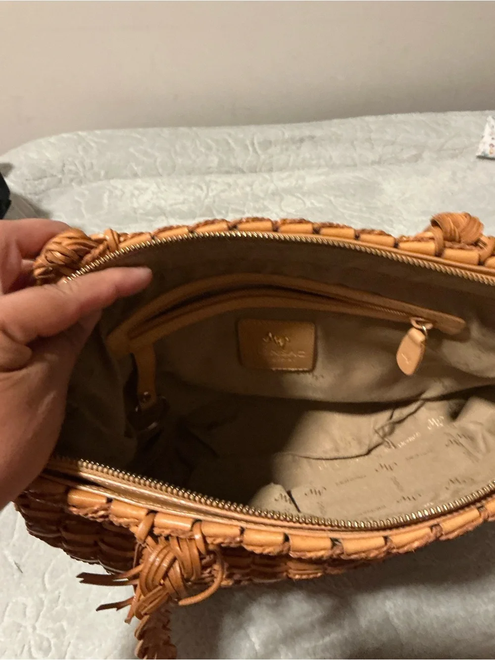Monsac Woven Tote Bag in Tan Brown